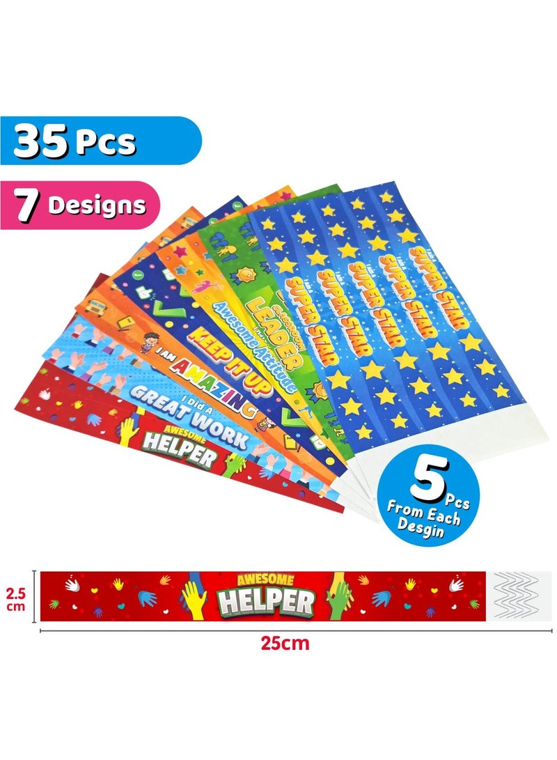 فن ليرنينج ستور أساور مكافآت المعلمين باللغة الإنجليزية: مستلزمات تحفيز ومكافأة الطلاب والأطفال - مجموعة من 35 قطعة في 7 تصميمات - Image 1