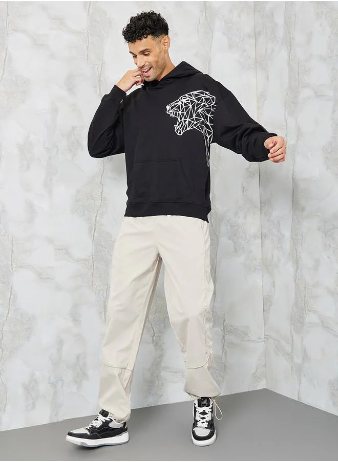 ستايلي Tiger Placement Print Oversized Fleece Hoodie