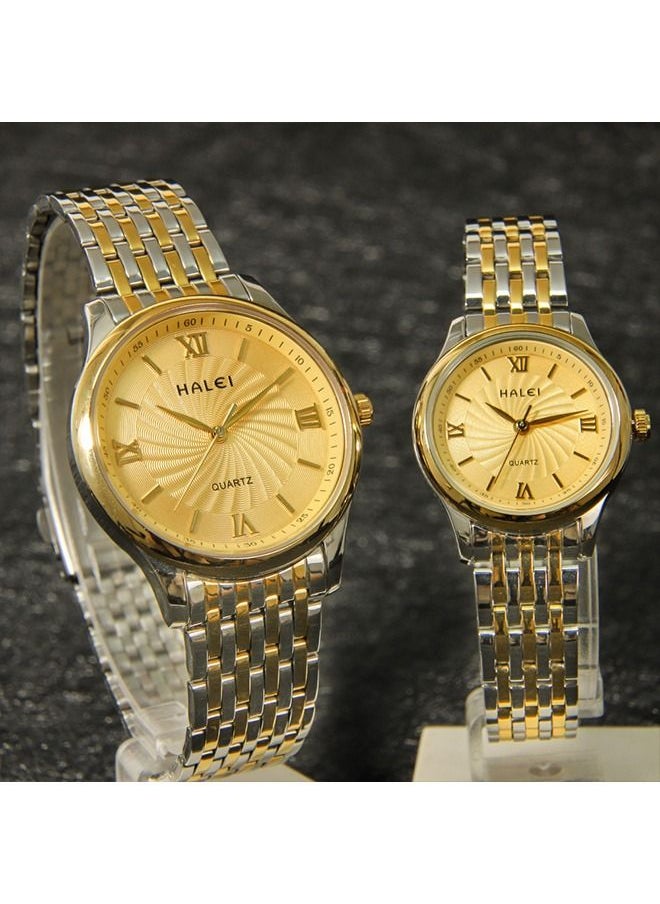 HALEI - HALEI Harley Stainless Steel Couple Pair Quartz Watches, Exquisite Small Square Dial, Simple Korean Style Design - Image 1