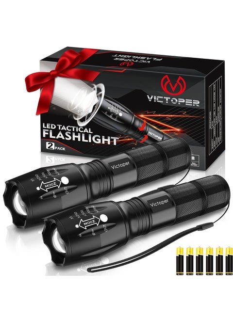 Victoper Torch 2 Pack 2000 Lumens HighPerformance Tactical Torch Lights with 5 Modes Waterproof Zoomable Flashlight for Outdoor Activities Camping Essentials