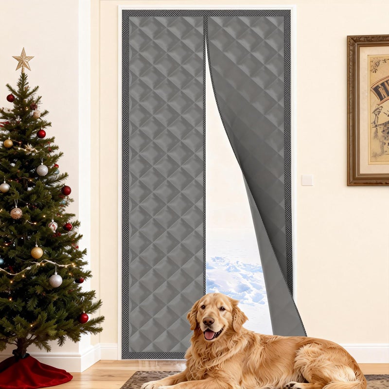 Vaniture Magnetic Thermal Insulated Door Curtain Fits Door Size 32" x 80", Magnetic Thermal Cover for Winter with Weatherproof Oxford Fabric and Cotton Fiber Fill, Grey - Image 1