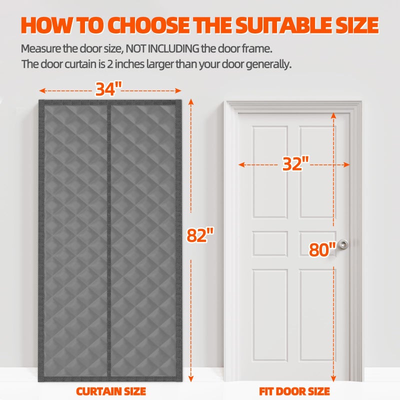 Vaniture Magnetic Thermal Insulated Door Curtain Fits Door Size 32" x 80", Magnetic Thermal Cover for Winter with Weatherproof Oxford Fabric and Cotton Fiber Fill, Grey - Image 2
