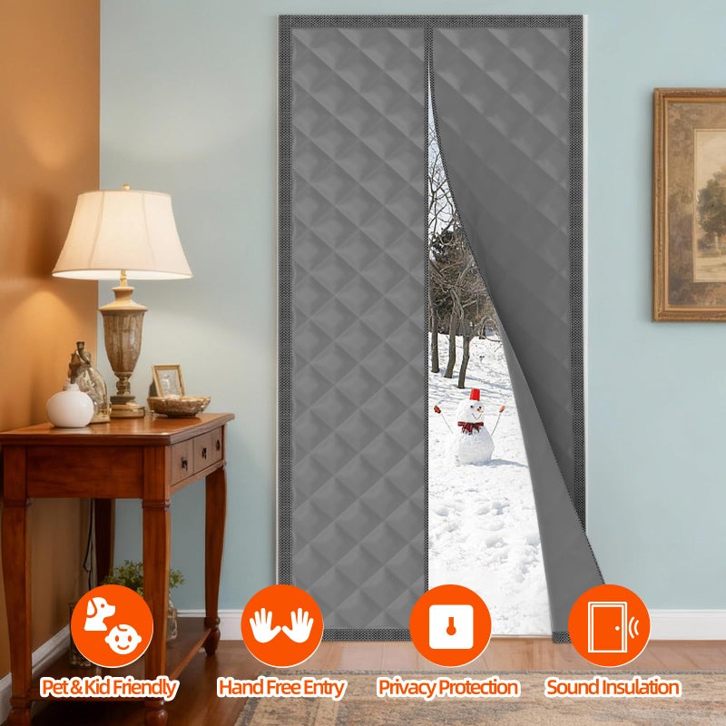 Vaniture Magnetic Thermal Insulated Door Curtain Fits Door Size 32" x 80", Magnetic Thermal Cover for Winter with Weatherproof Oxford Fabric and Cotton Fiber Fill, Grey - Image 5