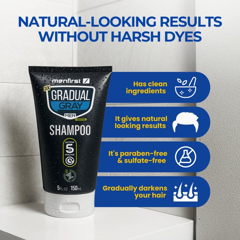 MENFIRST Gray Hair Darkening Shampoo - Gradual Hair Color for Gray Coverage, Hypoallergenic & Chemical-Free, Dark Shades - Image 4