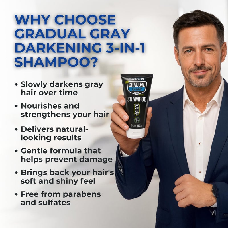 MENFIRST Gray Hair Darkening Shampoo - Gradual Hair Color for Gray Coverage, Hypoallergenic & Chemical-Free, Dark Shades - Image 2