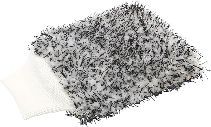 Microfiber Coral Plush Car Wash Mitt, Double-Sided Cleaning Glove, Black and White, Blackline Drying Towel, Ultra-Absorbent, Heavy-Duty, Handy Design - Image 1