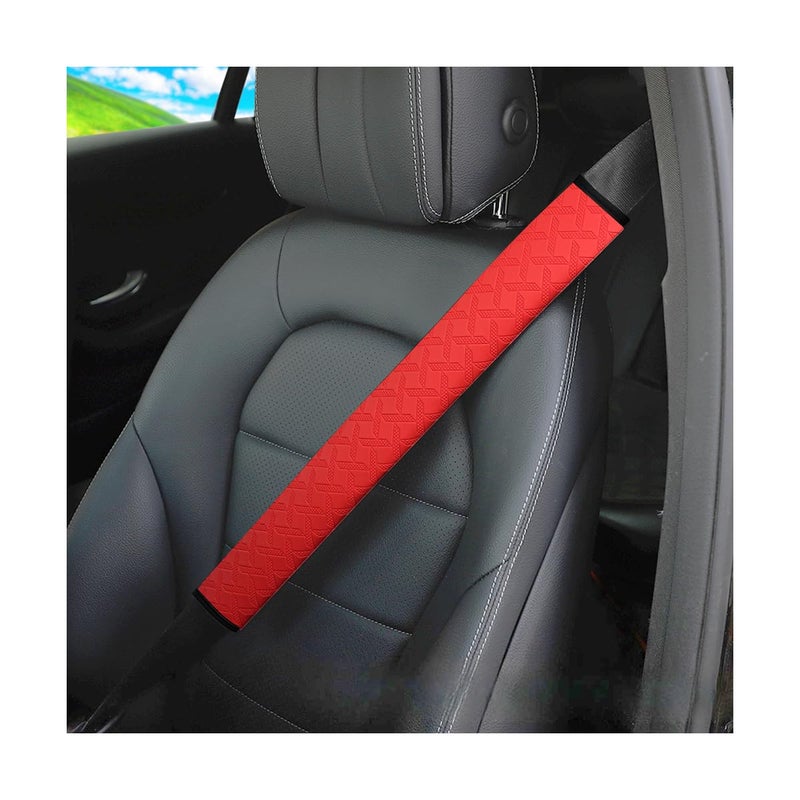 KHGUZ 2PCS Car Seatbelt Cover Soft Leather Vehicle Safety Seat Belt Strap Cushion 197 Inch Comfortable Auto Shoulder Neck Chest Protection Pads Accessories Universal for Most Cars Red - Image 3