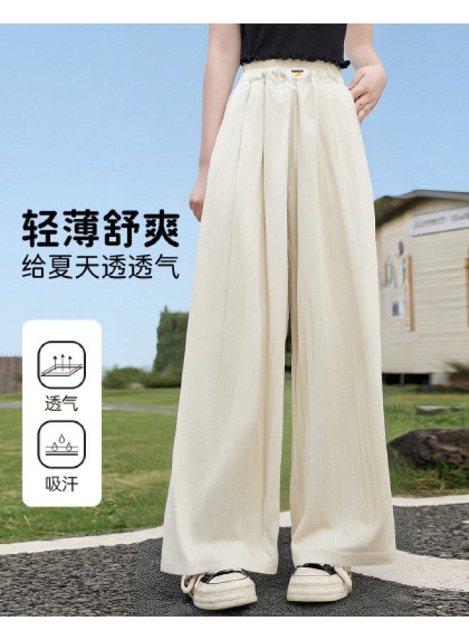 Bumblebee Girls' Summer Pants - Kids' Ice Silk Wide Leg Trousers, Loose Straight Cut With Flowy Drape, Breathable Elastic Waist Comfortable Play Pants For Big Girls - Image 1