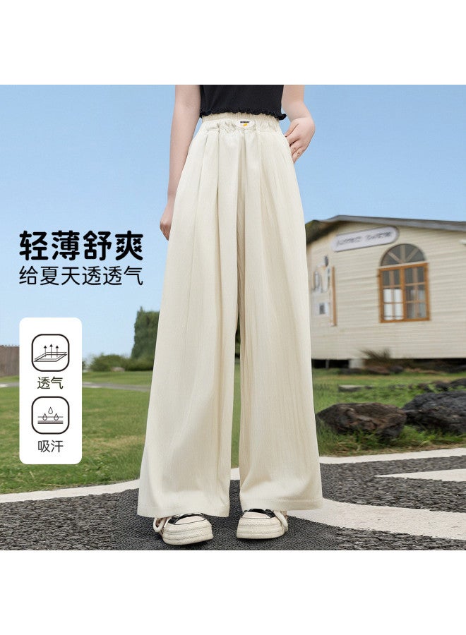 Bumblebee Girls' Summer Pants - Kids' Ice Silk Wide Leg Trousers, Loose Straight Cut With Flowy Drape, Breathable Elastic Waist Comfortable Play Pants For Big Girls - Image 2