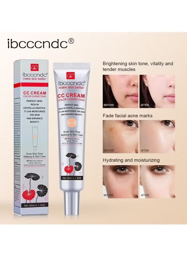 ibcccndc Colour Correcting CC Cream with Centella Asiatica Full Coverage Foundation with SPF 25, Even Skin Tone Makeup and Skin Care, Long Lasting and Hydrating Concealer, Light 45 ml - Image 3