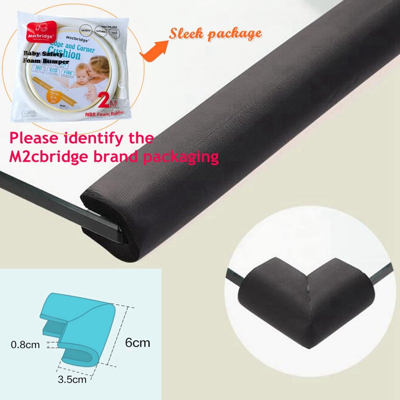 M2cbridge U Shape Extra Thick Furniture Table Edge Protectors Foam Baby Safety Bumper Guard 6.5 Ft (Black with 4 Corners) - Image 2