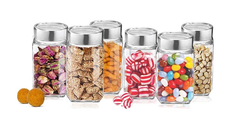 Avora Glass Jar with Lid, Cube Glass Container for Kitchen, 3000 ml, pack of 6 - Image 5
