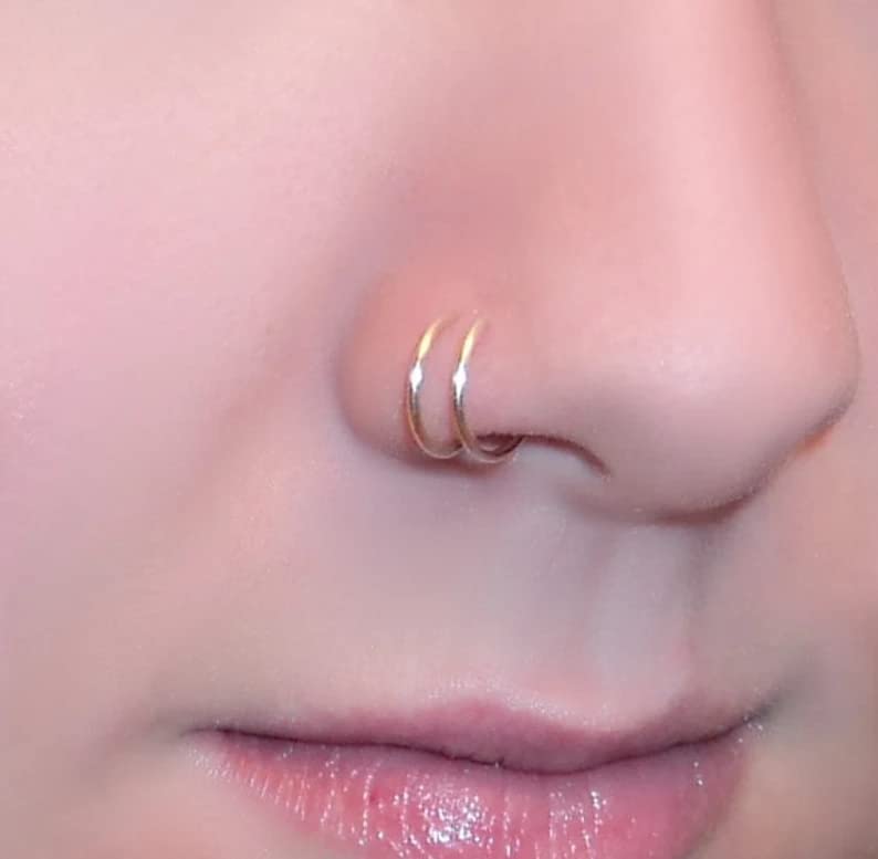 QWALIT Nose Rings Hoops Nose Hoops Double Nose Ring for Single Piercing Double Hoop Nose Ring Double Nose Ring Hoop Double Loop Nose Ring Spiral Nose Hoops - Image 3