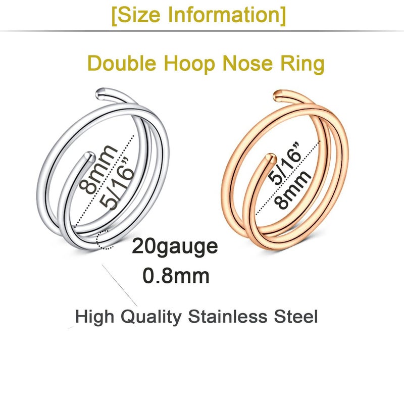 QWALIT Nose Rings Hoops Nose Hoops Double Nose Ring for Single Piercing Double Hoop Nose Ring Double Nose Ring Hoop Double Loop Nose Ring Spiral Nose Hoops - Image 2