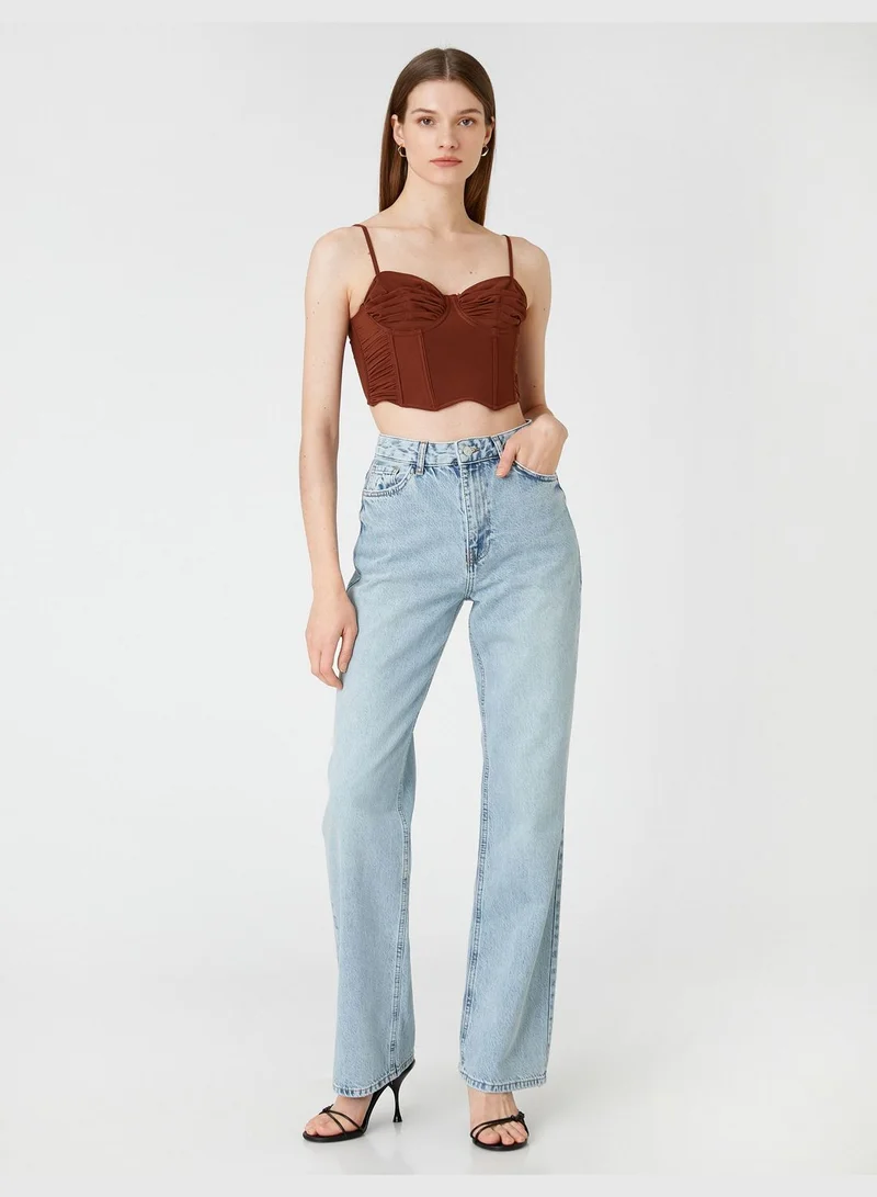 كوتون High Waist Regular Fit Regular Leg Denim Trousers - Eve Jean