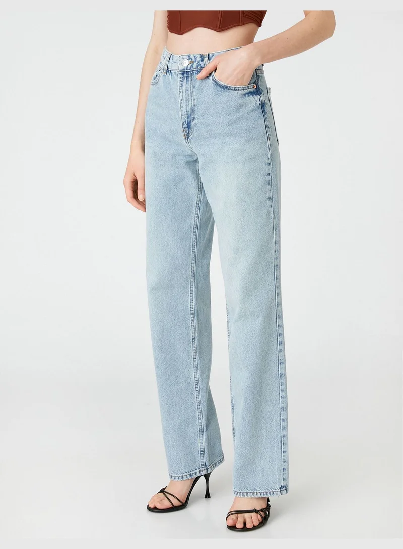 كوتون High Waist Regular Fit Regular Leg Denim Trousers - Eve Jean
