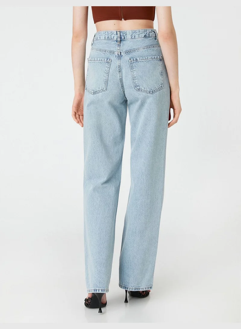 كوتون High Waist Regular Fit Regular Leg Denim Trousers - Eve Jean
