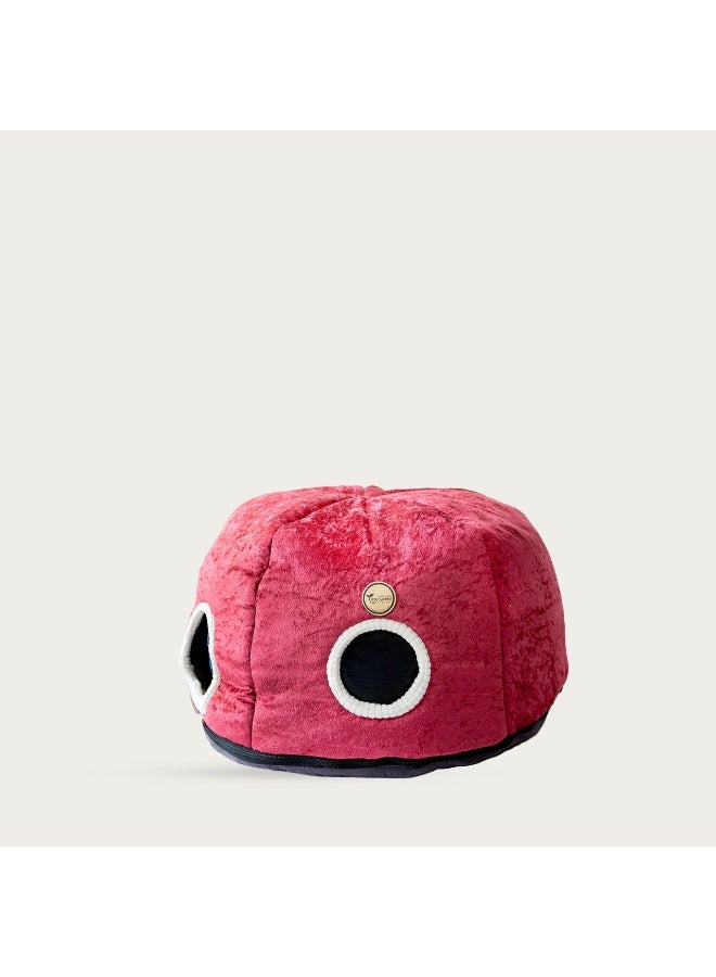 Plush Cat Cave Pet Bed – Cozy Red Velvet Indoor Cat House - Image 1