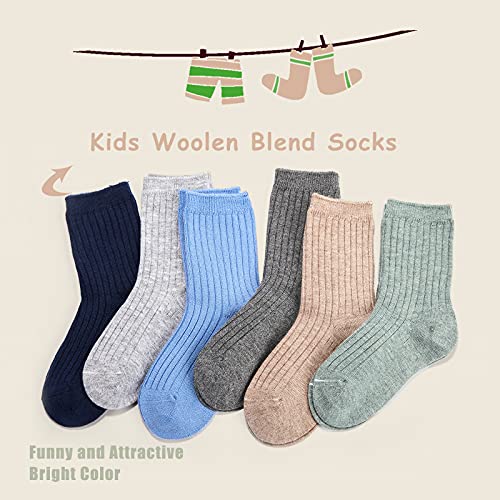 HowJoJo Big Boys Wool Socks Kids Crew Seamless Winter Warm Thermal Socks 6 Pack 6 Pack 8/9/10T - Image 2