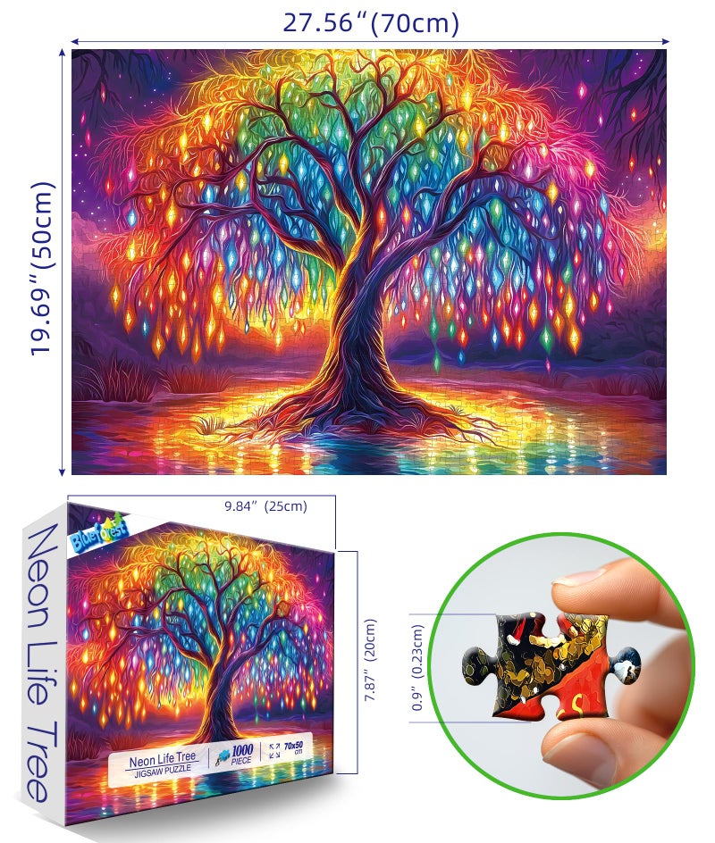 Blueforest Neon Life Tree 1000 Piece Puzzles for Adults, Hard Challenge Art Jigsaw Puzzle, for Gifts Xmas Birthday Party Games Family, 27.5x19.7 inch - Dust Free Puzzle - Image 2