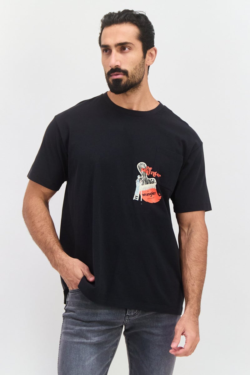 Wrangler Men Crew Neck Short Sleeve Graphic Printed T-Shirt, Black - Image 1