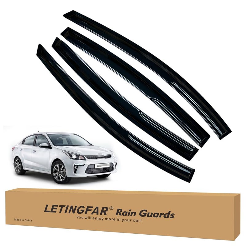 LETINGFAR Window Visors Rain Guards for Kia Rio 2012 2013 2014 2015 2016 2017 Accessories Wind Deflectors Vent Shades for Kia Rio