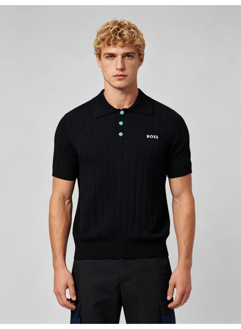 BOSS Unisex Short Sleeve Knit Polo Shirt, Black, Men's Women's Casual Top - Image 4