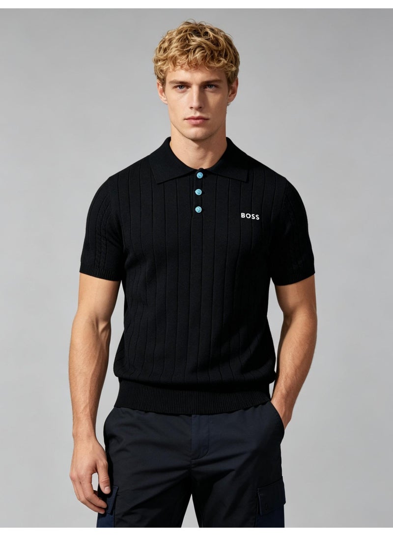 BOSS Unisex Short Sleeve Knit Polo Shirt, Black, Men's Women's Casual Top - Image 3