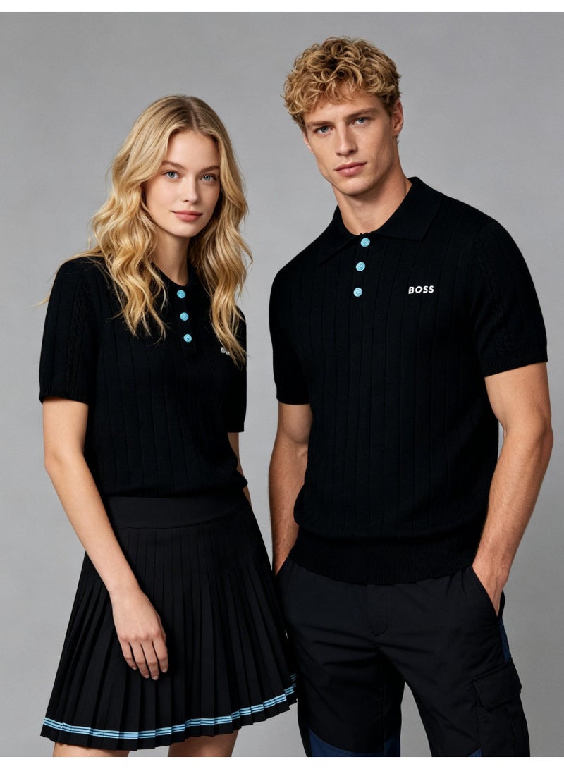 BOSS Unisex Short Sleeve Knit Polo Shirt, Black, Men's Women's Casual Top - Image 1