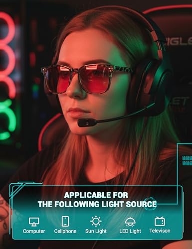 TIJN Sleep Glasses with Blue Green Light Blocking, Red Light Lens for Computer Gaming, Screen Fatigue & UV Protection - Image 2
