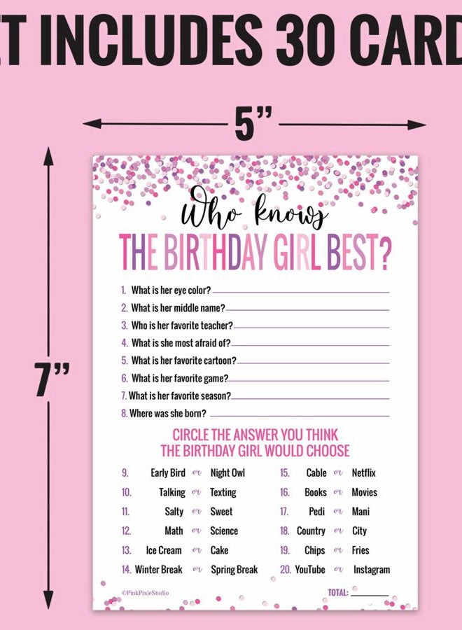Pink Pixie Studio 30 Who Knows The Birthday Girl Best Game Cards- for Child or Teen- Fun and Easy Game for Party or Sleepover- Girl Birthday Supplies, Activity, Decorations - Image 2