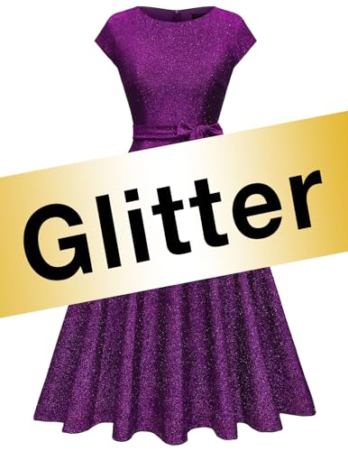 DRESSTELLS Cocktail Dresses for Women Wedding Guest 2024 Sparkly Holiday Prom Party Dress, Sequin Aline Modest Mother of Bride Midi Dress Glitter Grape L - Image 4