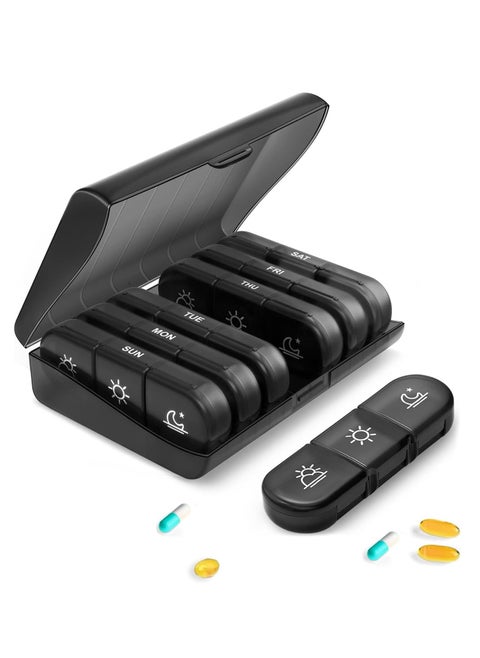 Weekly Pill Organizer, 7-Day Supply, 3 Times a Day, Food-Grade Pill Box, Portable Travel Pill Box - Holds Multiple Vitamins, Pills, Medication, Fish Oil and Supplements