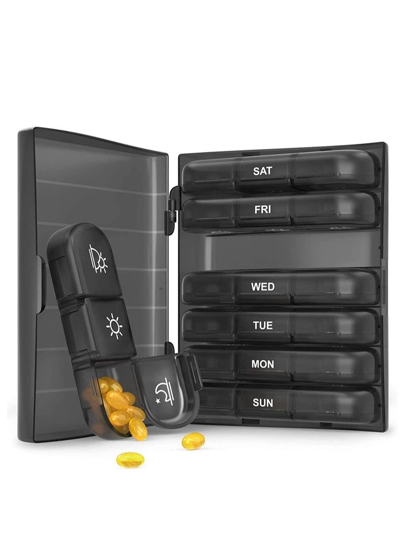 Xkimos - Weekly Pill Organizer, 7-Day Supply, 3 Times a Day, Food-Grade Pill Box, Portable Travel Pill Box - Holds Multiple Vitamins, Pills, Medication, Fish Oil and Supplements - Image 1