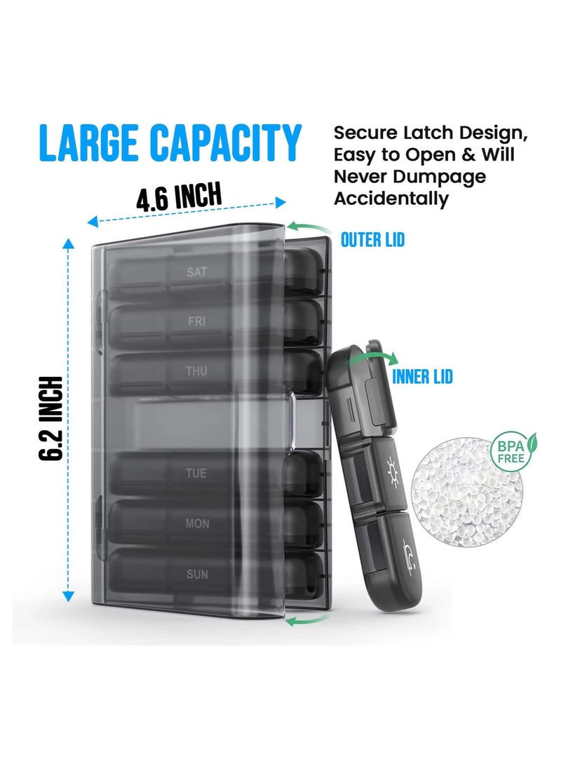 Xkimos - Weekly Pill Organizer, 7-Day Supply, 3 Times a Day, Food-Grade Pill Box, Portable Travel Pill Box - Holds Multiple Vitamins, Pills, Medication, Fish Oil and Supplements - Image 1
