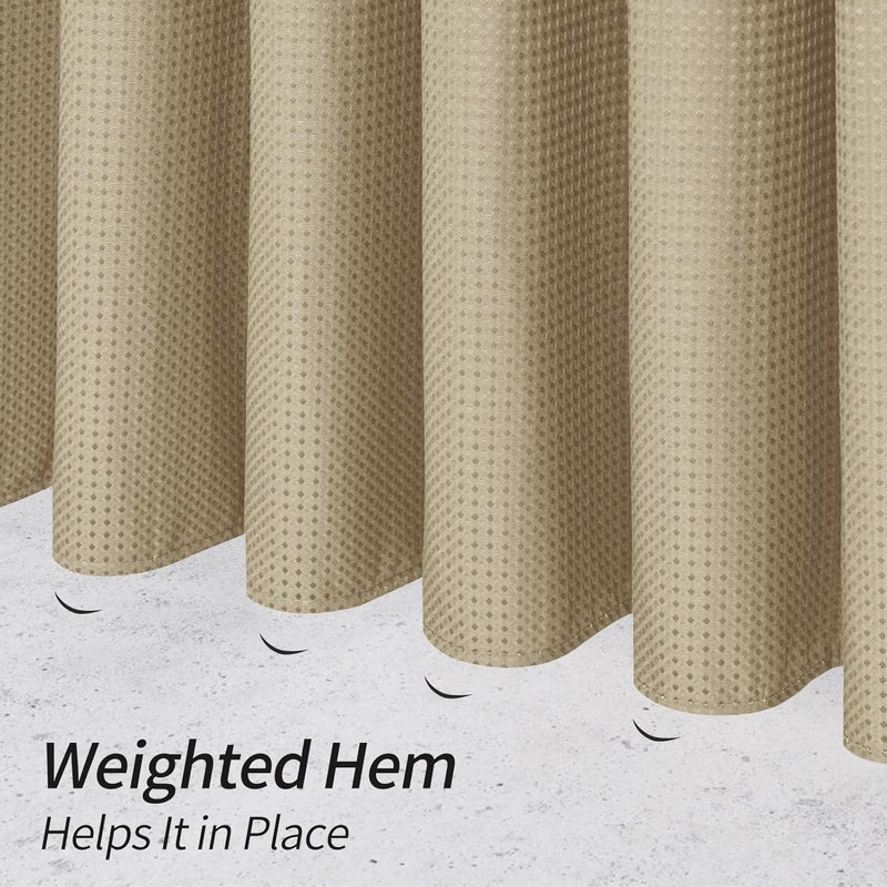 MitoVilla Waffle Shower Curtain Set, Farmhouse Fabric Shower Curtains for Bathroom Decor, Neutral Waffle Weave Hotel Cloth Shower Curtain Liner, Luxury Weighted Shower Curtain, 72 x 72, Tan, Taupe - Image 5