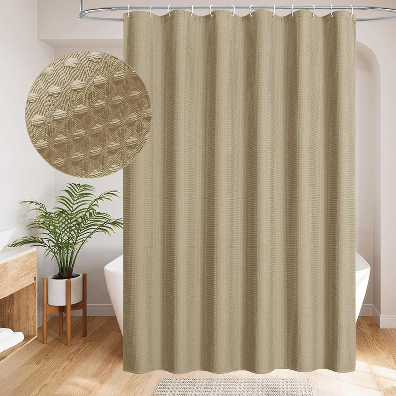 MitoVilla Waffle Shower Curtain Set, Farmhouse Fabric Shower Curtains for Bathroom Decor, Neutral Waffle Weave Hotel Cloth Shower Curtain Liner, Luxury Weighted Shower Curtain, 72 x 72, Tan, Taupe - Image 1