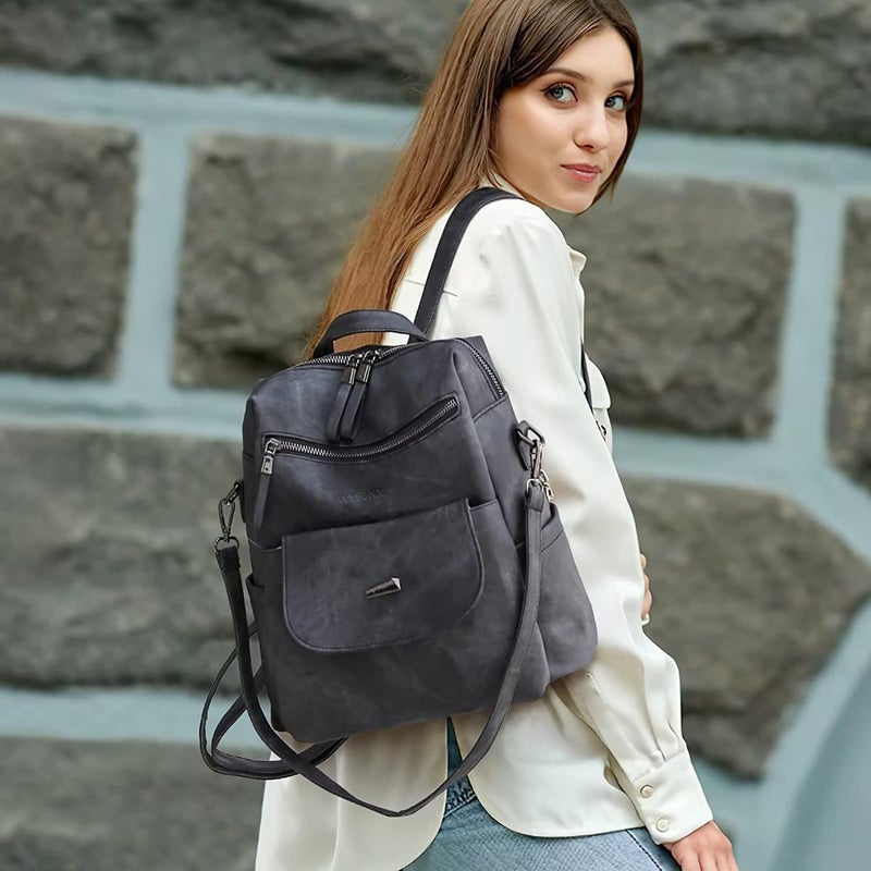 WYFJNX PU Leather Backpack Purse for Women Fashion Multipurpose Design Handbag Ladies Shoulder Bags Travel Backpack Black - Image 5