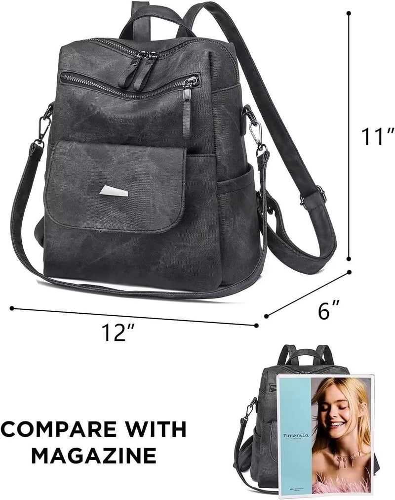 WYFJNX PU Leather Backpack Purse for Women Fashion Multipurpose Design Handbag Ladies Shoulder Bags Travel Backpack Black - Image 2
