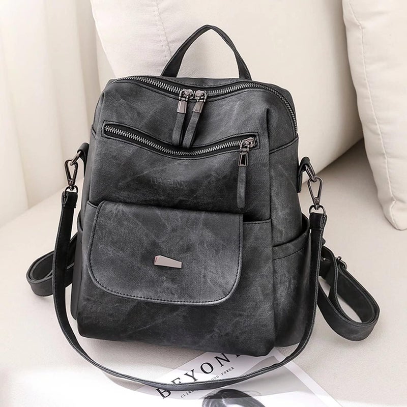 WYFJNX PU Leather Backpack Purse for Women Fashion Multipurpose Design Handbag Ladies Shoulder Bags Travel Backpack Black - Image 4
