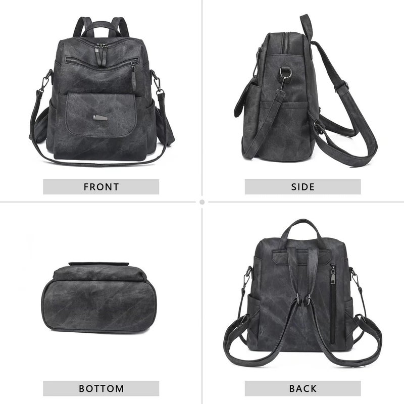 WYFJNX PU Leather Backpack Purse for Women Fashion Multipurpose Design Handbag Ladies Shoulder Bags Travel Backpack Black - Image 3