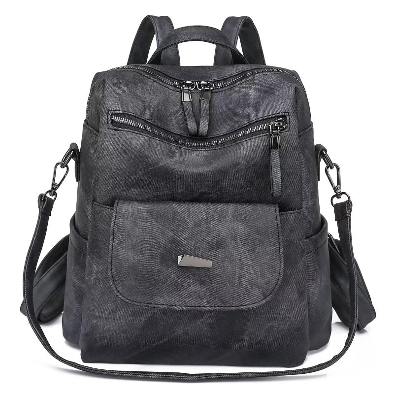 WYFJNX PU Leather Backpack Purse for Women Fashion Multipurpose Design Handbag Ladies Shoulder Bags Travel Backpack Black - Image 1