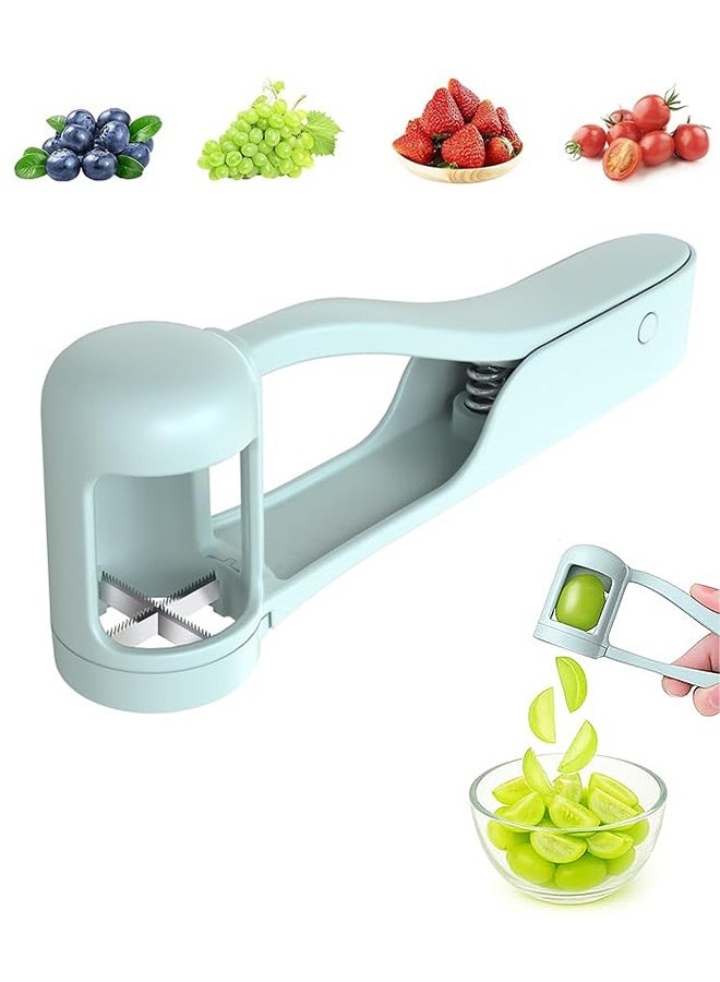 Photon Grape Fruit Slicer Cuttera, Grape Cherry Tomato Strawberry Cutter Quarter Slicer tool For Vegetable Fruit Salad Cake Decoration Stainless Steel kitchen Gadget Fruit cutter (Blue) - Image 1