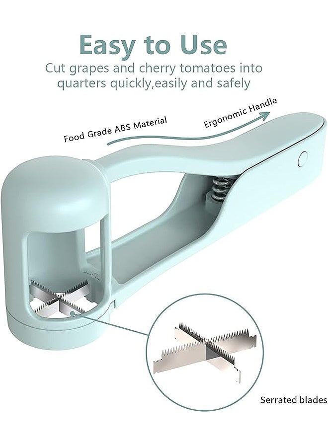 Photon Grape Fruit Slicer Cuttera, Grape Cherry Tomato Strawberry Cutter Quarter Slicer tool For Vegetable Fruit Salad Cake Decoration Stainless Steel kitchen Gadget Fruit cutter (Blue) - Image 4