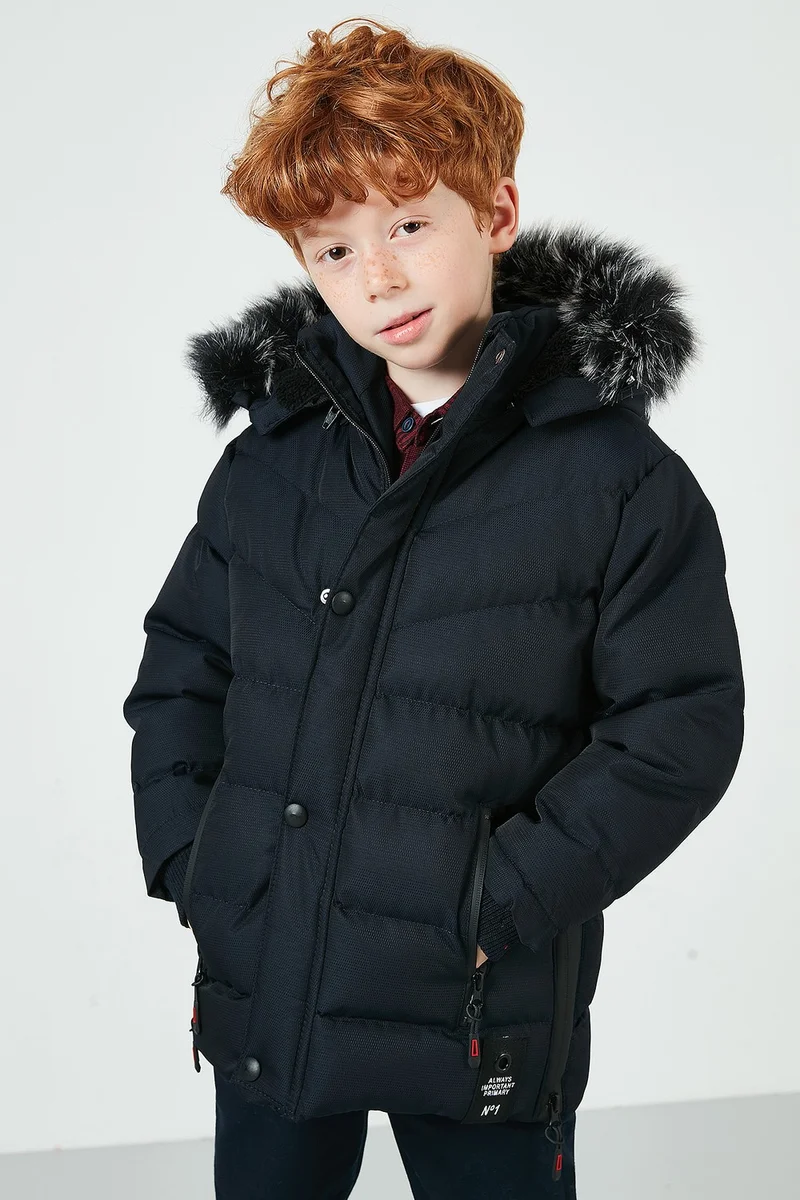 Lela Faux Fur Plush Lined Removable Hooded Coat Boy's COAT 5763028