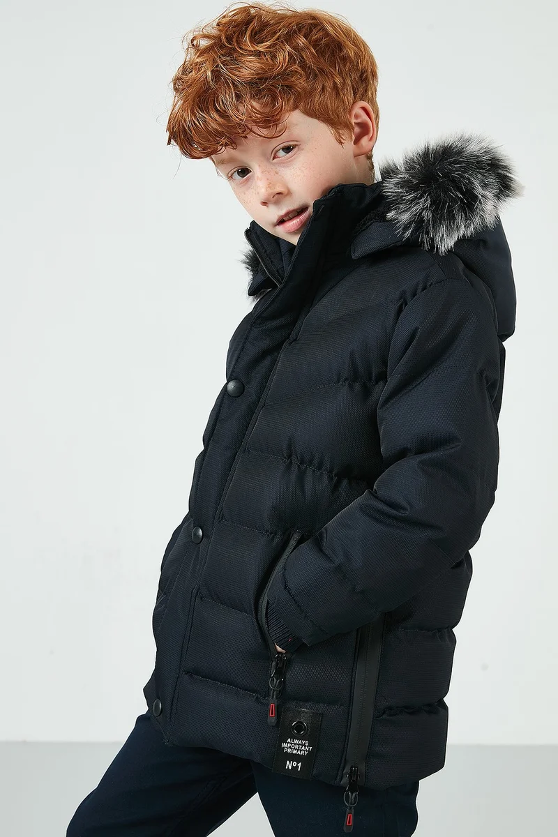Lela Faux Fur Plush Lined Removable Hooded Coat Boy's COAT 5763028