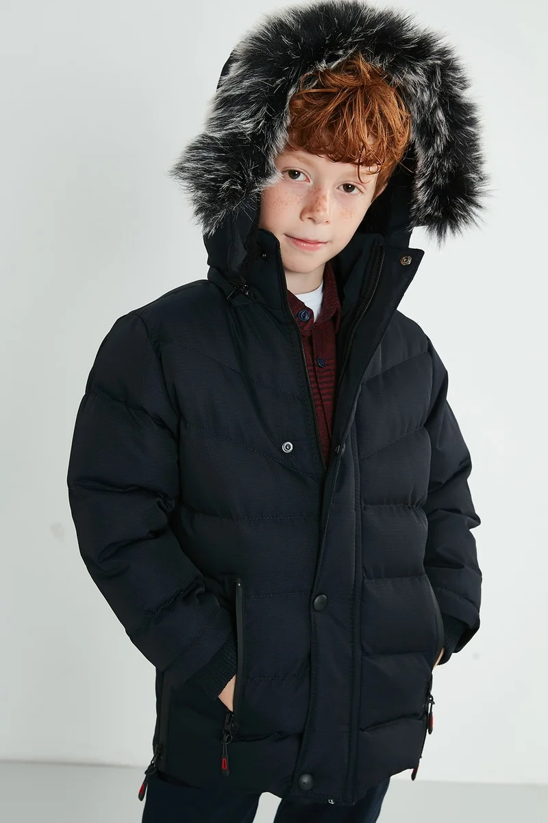 Lela Faux Fur Plush Lined Removable Hooded Coat Boy's COAT 5763028