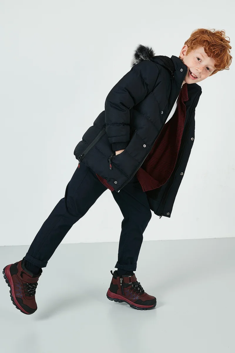 Lela Faux Fur Plush Lined Removable Hooded Coat Boy's COAT 5763028