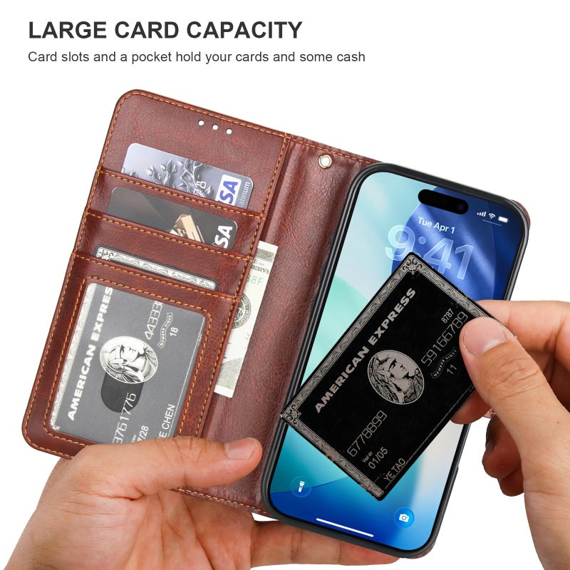 Bocasal for iPhone 17 Pro Wallet Case Compatible with MagSafe Wireless Charging, RFID Blocking Magnetic Leather Case with Card Slots Holder Kickstand Detachable Wrist Strap 6.3 Inch (Brown) - Image 5