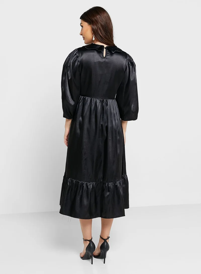 GLAMOROUS Balloon Sleeve Knitted Tiered Dress